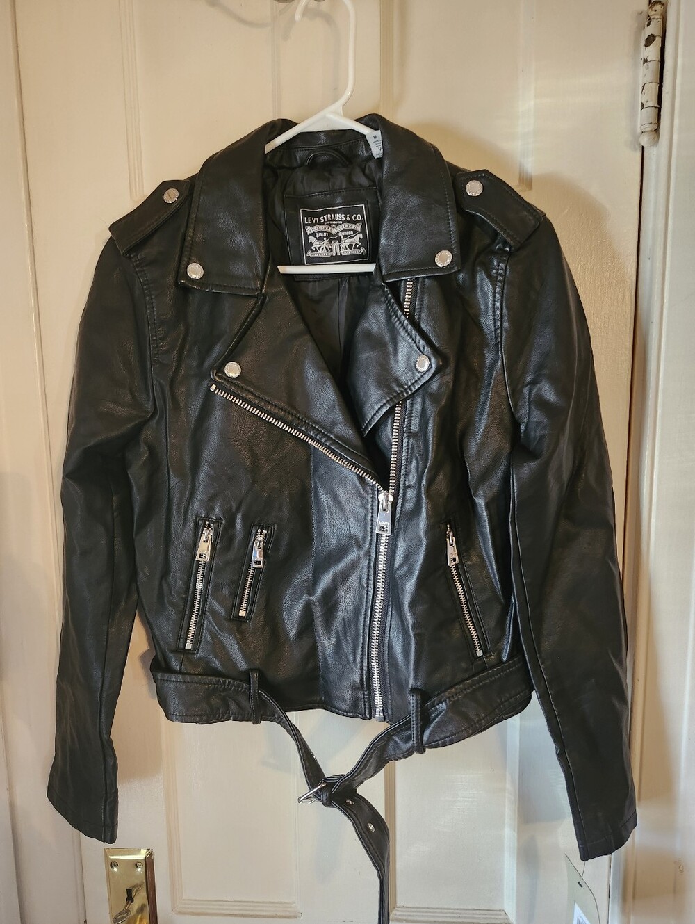 Levi's Black Faux Leather Moto Jacket with Silver Hardware